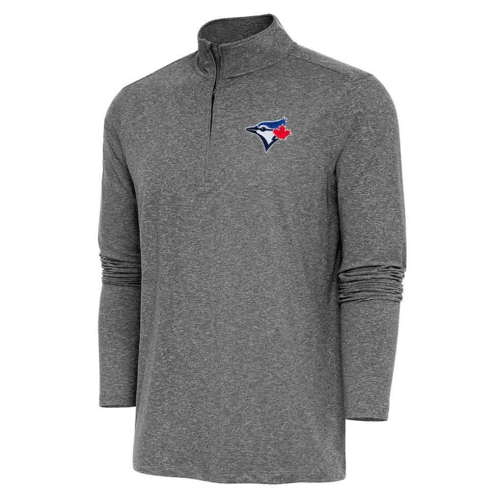 Toronto Blue Jays Antigua Hunk Quarter-Zip Pullover Top - Heather Black