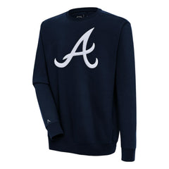 Atlanta Braves Antigua Victory Crewneck Chenille Pullover Sweatshirt - Navy