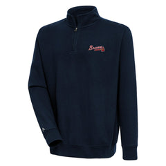 Atlanta Braves Antigua Victory Quarter-Zip Pullover Top - Navy