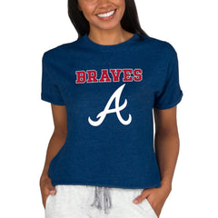 Atlanta Braves Concepts Sport Women's Tri-Blend Mainstream Terry Short Sleeve Sweatshirt Top - Navy