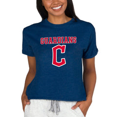 Cleveland Guardians Concepts Sport Women's Tri-Blend Mainstream Terry Short Sleeve Sweatshirt Top - Navy