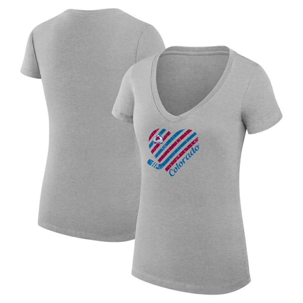 Colorado Avalanche G-III 4Her by Carl Banks Women's Super-Slim Fit Lightweight Heart V-Neck T-Shirt Heather Gray