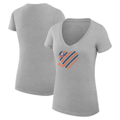 New York Islanders G-III 4Her by Carl Banks Women's Super-Slim Fit Lightweight Heart V-Neck T-Shirt Heather Gray