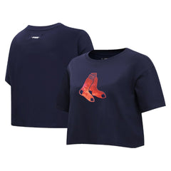 Boston Red Sox Pro Standard Women's Painted Sky Boxy Cropped T-Shirt - Navy
