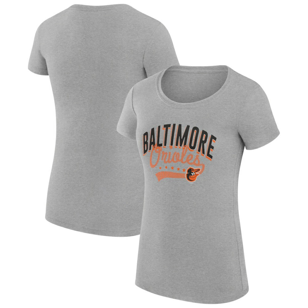 Baltimore Orioles G-III 4Her by Carl Banks Women's Super-Slim Fit Lightweight Filigree Team T-Shirt - Heather Gray