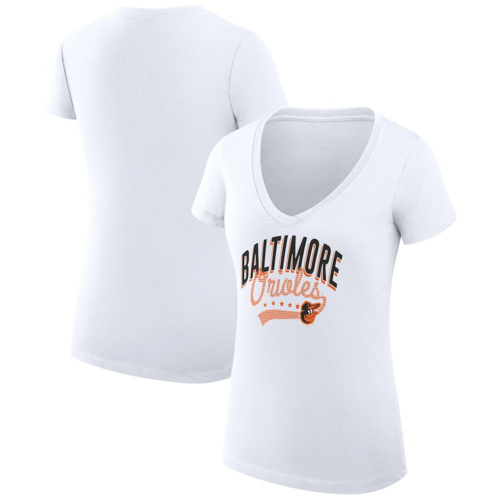 Baltimore Orioles G-III 4Her by Carl Banks Women's Super-Slim Fit Lightweight Filigree Team V-Neck T-Shirt - White