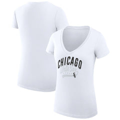 Chicago White Sox G-III 4Her by Carl Banks Women's Super-Slim Fit Lightweight Filigree Team V-Neck T-Shirt - White