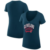 Cleveland Guardians G-III 4Her by Carl Banks Women's Super-Slim Fit Lightweight Filigree Team V-Neck T-Shirt - Navy