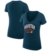 Houston Astros G-III 4Her by Carl Banks Women's Super-Slim Fit Lightweight Filigree Team V-Neck T-Shirt - Navy
