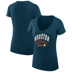 Houston Astros G-III 4Her by Carl Banks Women's Super-Slim Fit Lightweight Filigree Team V-Neck T-Shirt - Navy