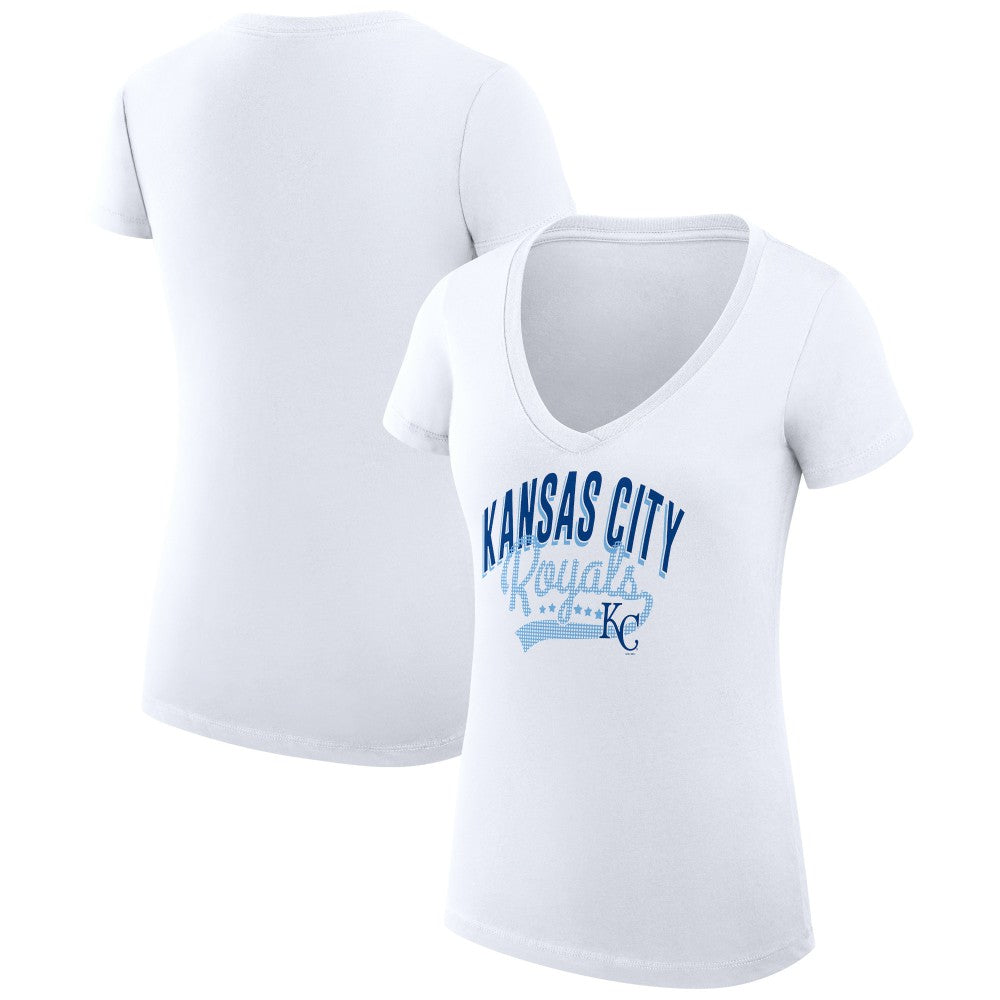 Kansas City Royals G-III 4Her by Carl Banks Women's Super-Slim Fit Lightweight Filigree Team V-Neck T-Shirt - White
