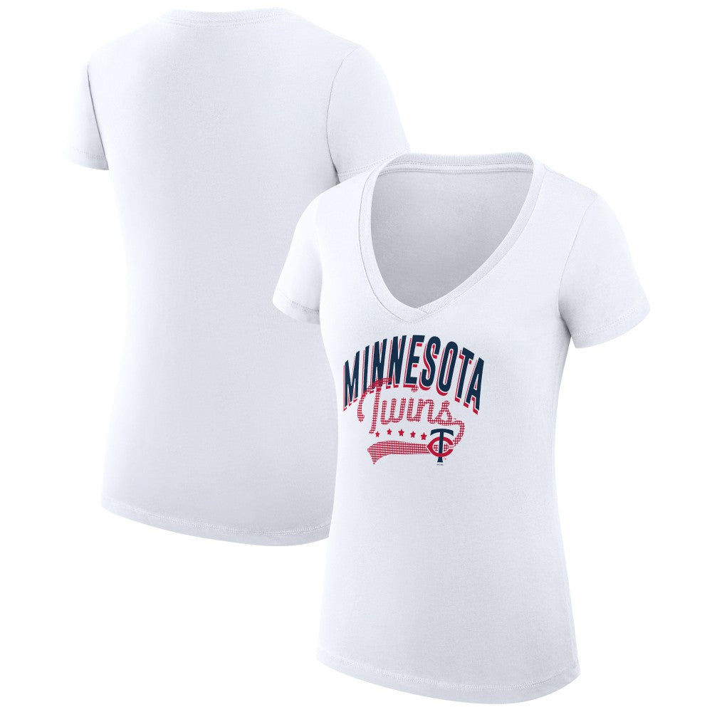 Minnesota Twins G-III 4Her by Carl Banks Women's Super-Slim Fit Lightweight Filigree Team V-Neck T-Shirt - White