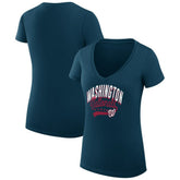 Washington Nationals G-III 4Her by Carl Banks Women's Super-Slim Fit Lightweight Filigree Team V-Neck T-Shirt - Navy