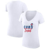 Chicago Cubs G-III 4Her by Carl Banks Women's Super-Slim Fit Lightweight Team Graphic V-Neck T-Shirt - White