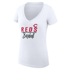 Cincinnati Reds G-III 4Her by Carl Banks Women's Super-Slim Fit Lightweight Team Graphic V-Neck T-Shirt - White