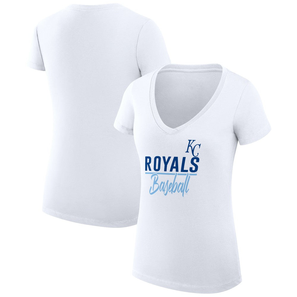Kansas City Royals G-III 4Her by Carl Banks Women's Super-Slim Fit Lightweight Team Graphic V-Neck T-Shirt - White