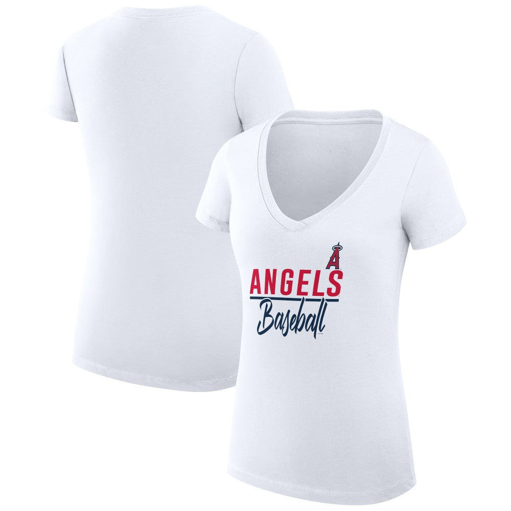Los Angeles Angels G-III 4Her by Carl Banks Women's Super-Slim Fit Lightweight Team Graphic V-Neck T-Shirt - White