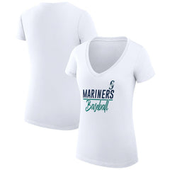 Seattle Mariners G-III 4Her by Carl Banks Women's Super-Slim Fit Lightweight Team Graphic V-Neck T-Shirt - White