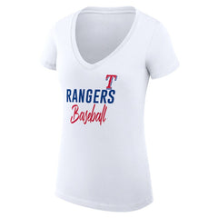 Texas Rangers G-III 4Her by Carl Banks Women's Super-Slim Fit Lightweight Team Graphic V-Neck T-Shirt - White