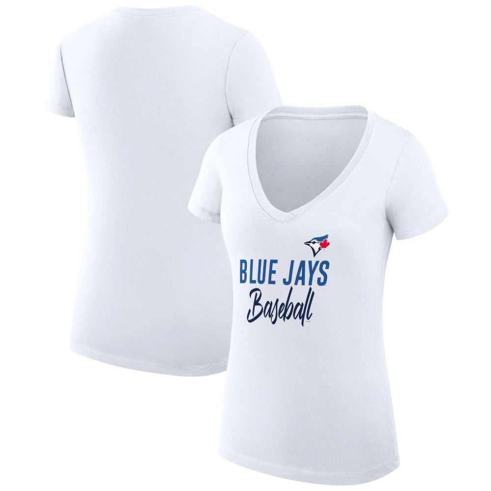 Toronto Blue Jays G-III 4Her by Carl Banks Women's Super-Slim Fit Lightweight Team Graphic V-Neck T-Shirt - White