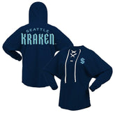 Seattle Kraken Fanatics Women's Jersey Lace-Up V-Neck Long Sleeve Hoodie T-Shirt Deep Sea Blue