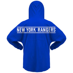 New York Rangers Fanatics Women's Jersey Lace-Up V-Neck Long Sleeve Hoodie T-Shirt Blue