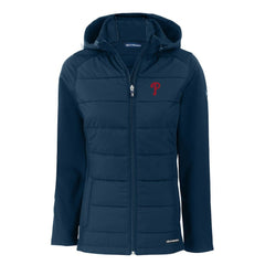 Philadelphia Phillies Cutter & Buck Women's Evoke Hybrid Eco Softshell Recycled Full-Zip Hoodie Jacket - Navy