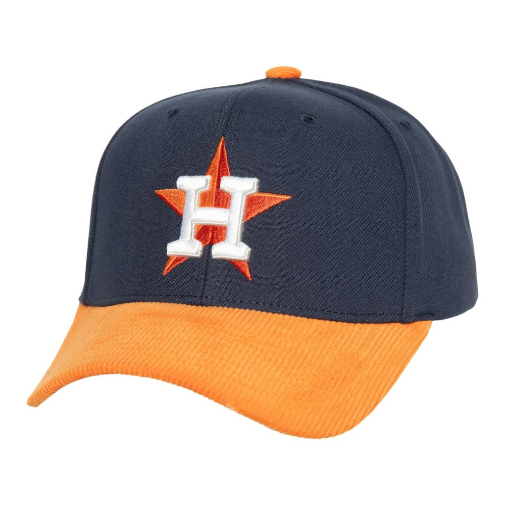 Houston Astros Corduroy Pro Snapback Hat - Navy/Orange | Mitchell & Ness