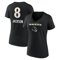 Lamar Jackson Baltimore Ravens Women's Team Wordmark Name & Number V-Neck T-Shirt - Black for sale