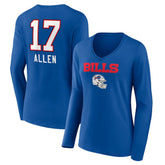 Josh Allen Buffalo Bills Women's Team Wordmark Long Sleeve V-Neck T-Shirt - Royal online