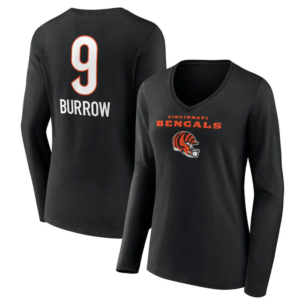 Joe Burrow Cincinnati Bengals Women's Team Wordmark Long Sleeve V-Neck T-Shirt - Black cheap