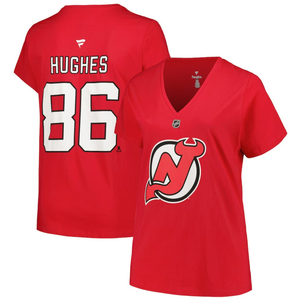 Jack Hughes New Jersey Devils Fanatics Women's Plus Size Name & Number T-Shirt Red