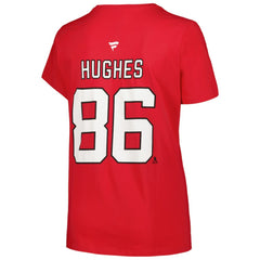 Jack Hughes New Jersey Devils Fanatics Women's Plus Size Name & Number T-Shirt Red