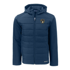 Milwaukee Brewers Cutter & Buck Big & Tall Evoke Hybrid Eco Softshell Recycled Full-Zip Hoodie - Navy