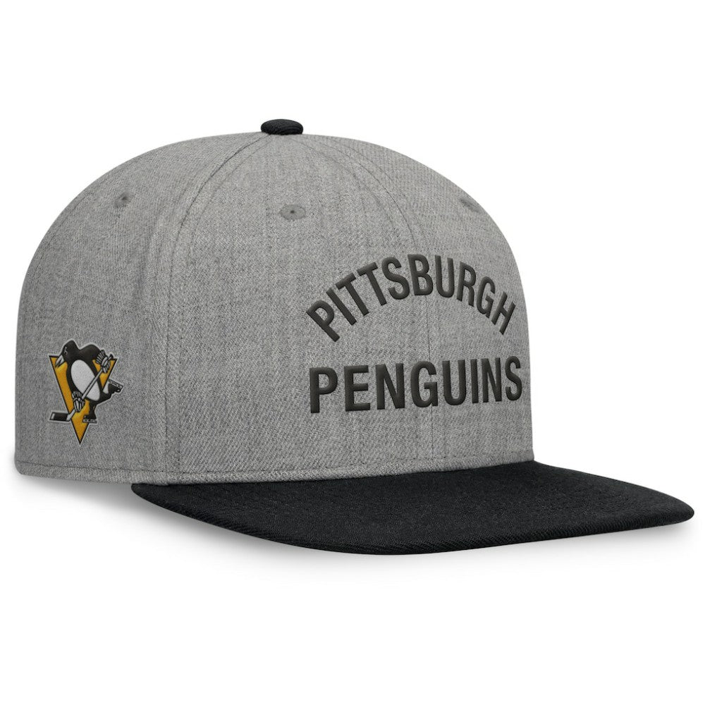 Pittsburgh Penguins Fanatics Elements Flat Brim Leather Strapback Hat Heather Gray