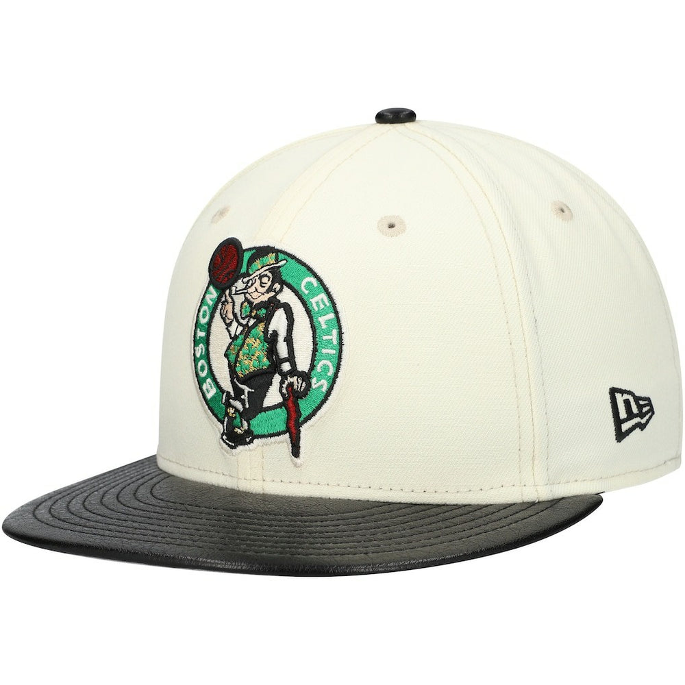 Boston Celtics Faux Leather Visor Two-Tone 59FIFTY Fitted Hat - White/Black | New Era on sale