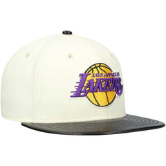 Los Angeles Lakers Faux Leather Visor Two-Tone 59FIFTY Fitted Hat - White/Black | New Era on sale
