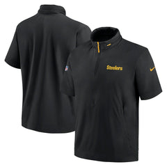 Pittsburgh Steelers 2024 Sideline Coach Short Sleeve Half-Zip Hoodie Jacket - Black | Nike on sale