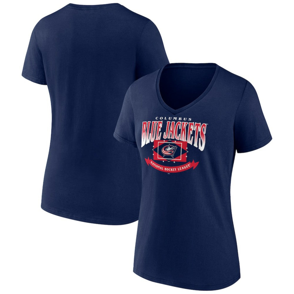 Columbus Blue Jackets Women's Slapshot V-Neck T-Shirt Navy