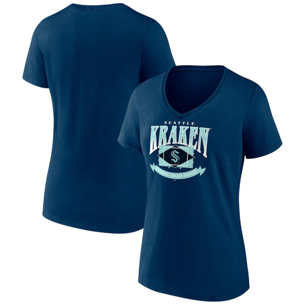 Seattle Kraken Women's Slapshot V-Neck T-Shirt Deep Sea Blue