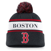 Boston Red Sox Team Stripe Peak Cuffed Knit Hat with Pom - Navy | Nike