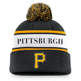 Pittsburgh Pirates Team Stripe Peak Cuffed Knit Hat with Pom - Black | Nike