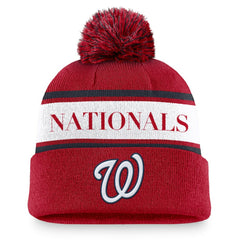 Washington Nationals Team Stripe Peak Cuffed Knit Hat with Pom - Red | Nike