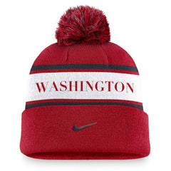 Washington Nationals Team Stripe Peak Cuffed Knit Hat with Pom - Red | Nike