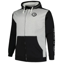 Brooklyn Nets Big & Tall Contrast Pieced Stitched Full-Zip Hoodie - Black/Heather Gray | Fanatics online