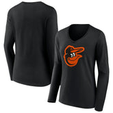 Baltimore Orioles Women's Official Logo V-Neck Long Sleeve T-Shirt - Black