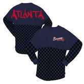 Atlanta Braves Women's Checker Print Long Sleeve T-Shirt - Navy