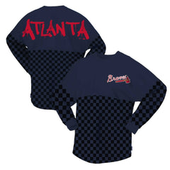 Atlanta Braves Women's Checker Print Long Sleeve T-Shirt - Navy