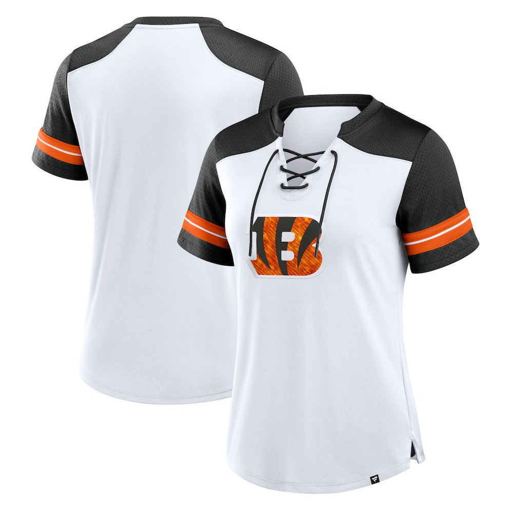 Cincinnati Bengals Women's Foiled Primary Lace-Up T-Shirt - White/Black cheap