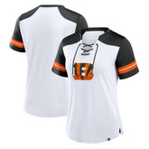 Cincinnati Bengals Women's Foiled Primary Lace-Up T-Shirt - White/Black cheap